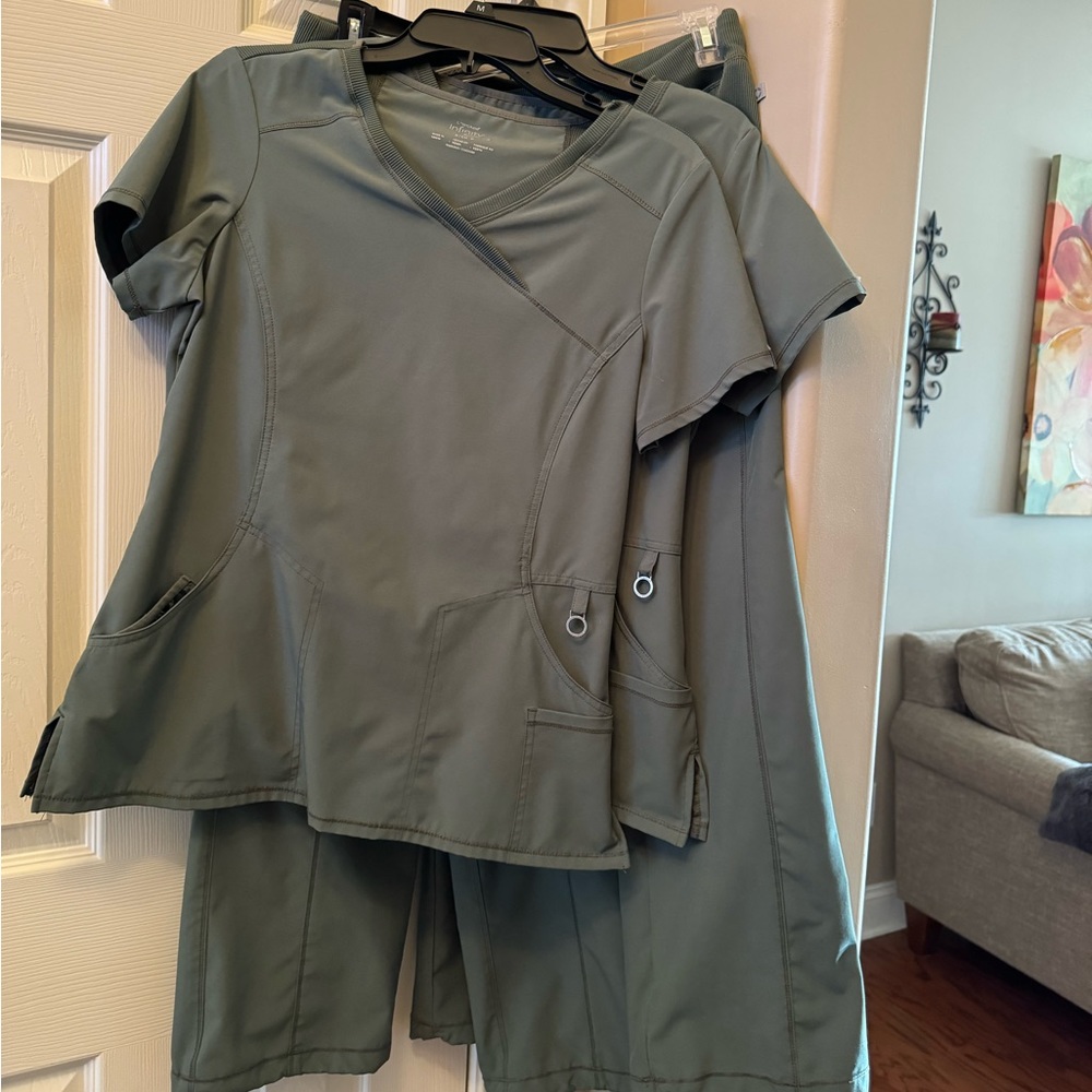 Lot of Cherokee Infinity olive scrubs, decent condition